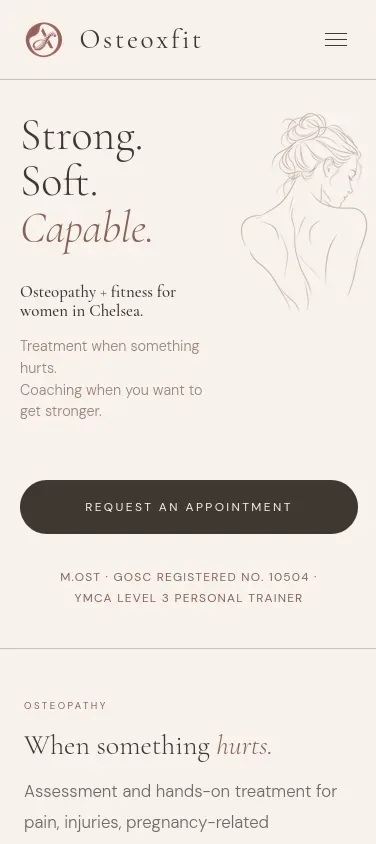 The Osteoxfit homepage on a phone.